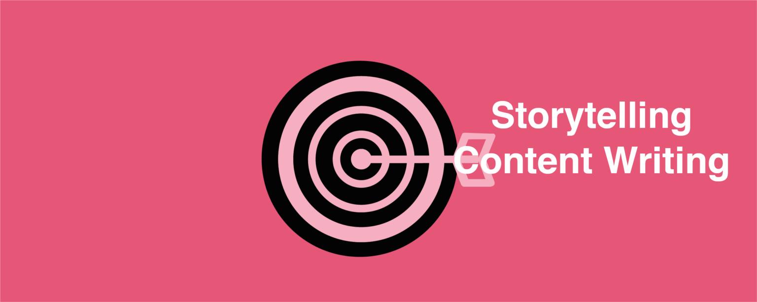 Target, storytelling & Content Writing on dark pink background