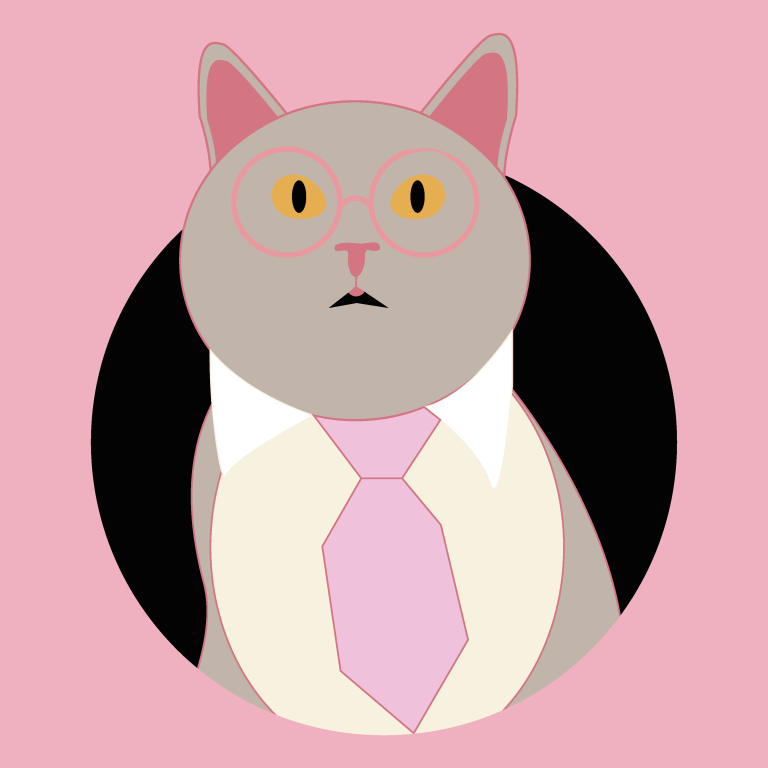 חתול מאויר עם משקפיים ועניבה